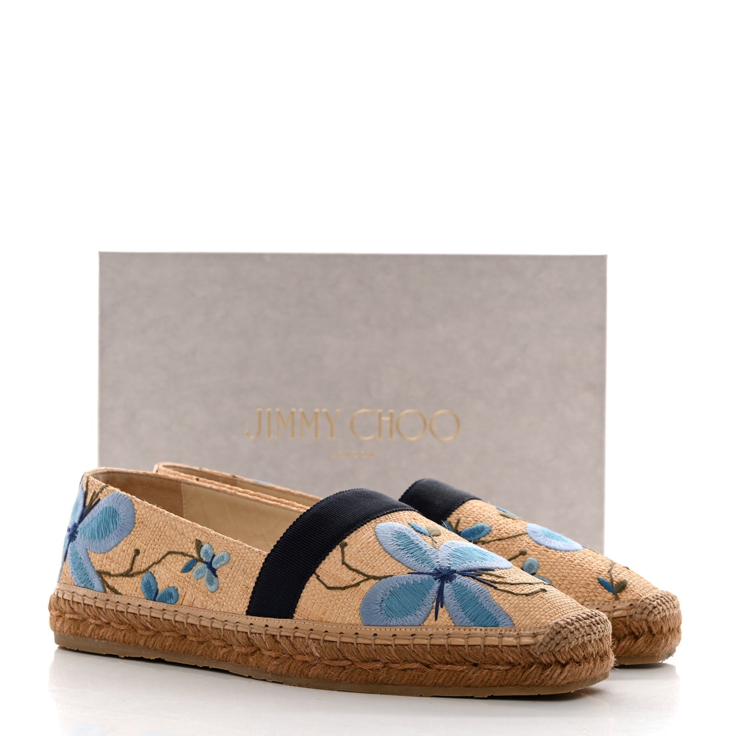 Raffia Floral Embroidered Dru Espadrilles 41 Natural Blue