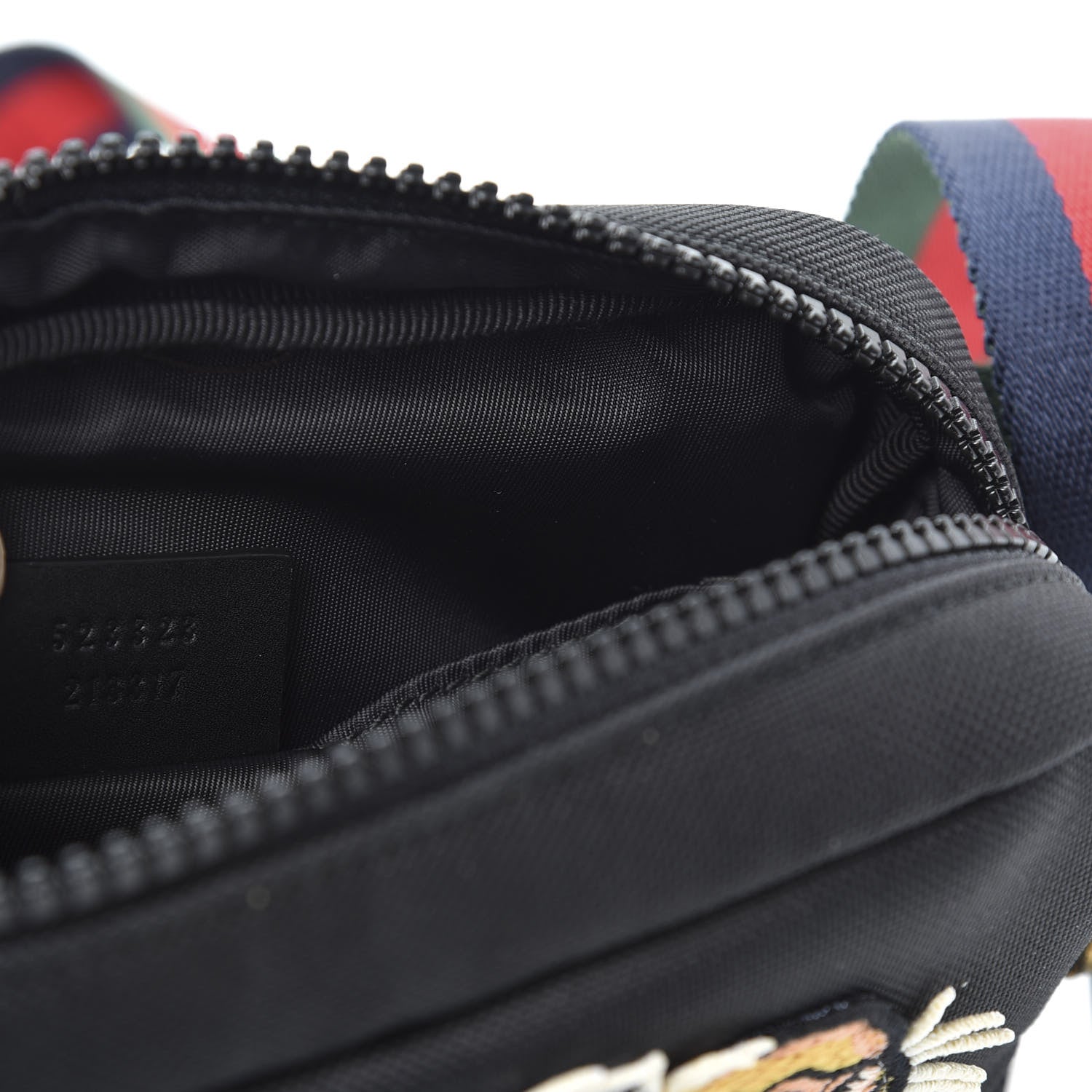 Gucci Canvas Web Tiger Embroidered Messenger Bag Black 5 of 9
