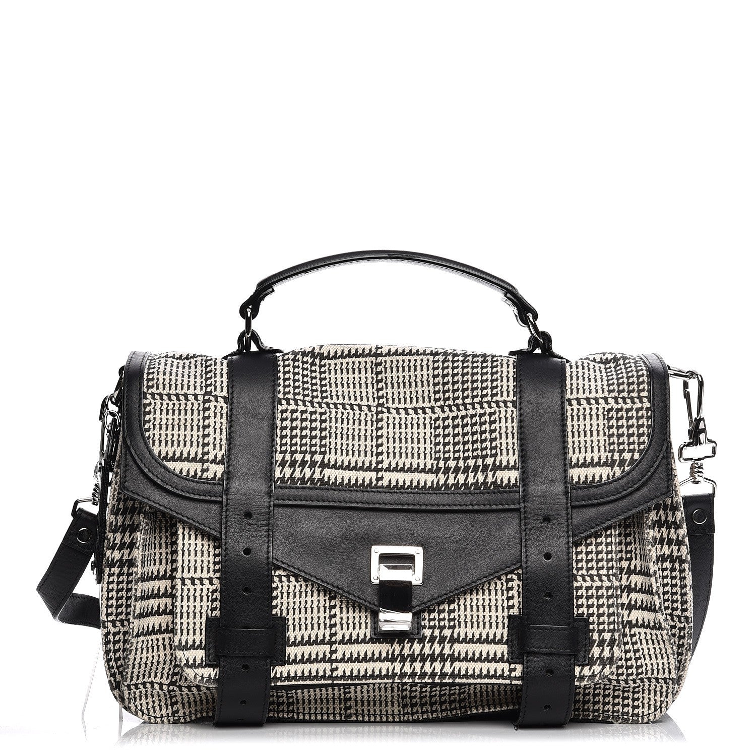 Proenza Schouler Canvas Houndstooth Printed Medium PS1 Satchel White Black 1 of 9