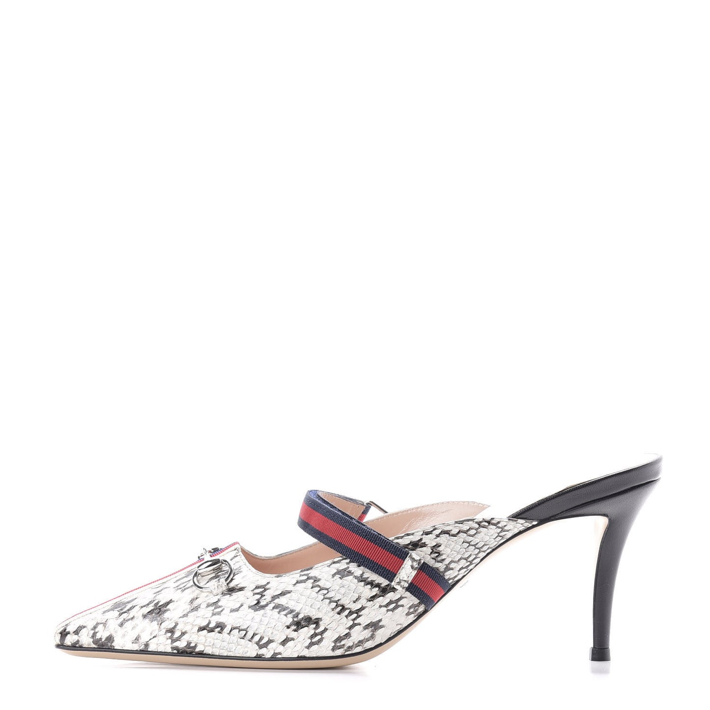 Elaphe Snakeskin Sylvie Web Cross Strap Mid-Heel Slides 40.5 New Roccia