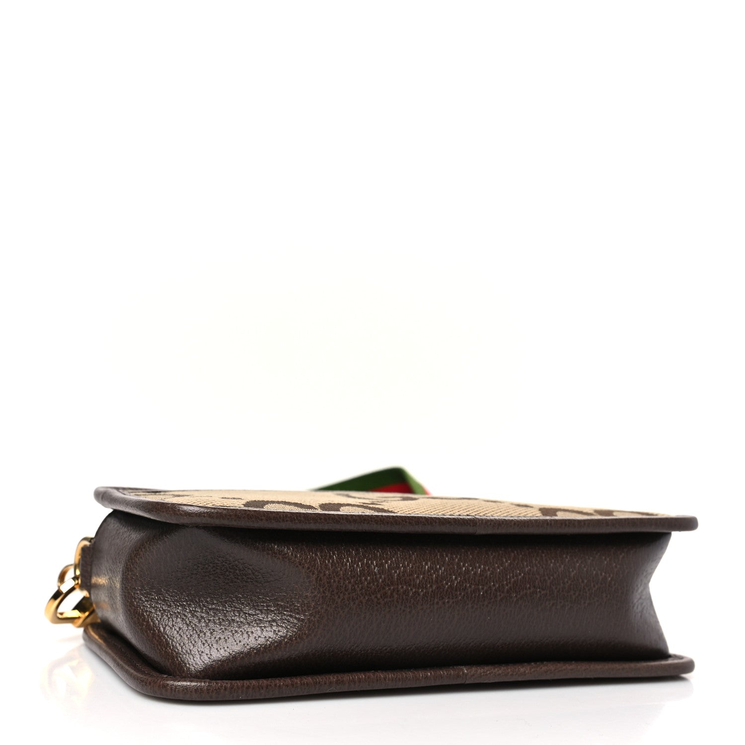 Gucci Monogram Jumbo GG Textured Dollar Calfskin Web Mini Crossbody Bag Camel Ebony New Acero 4 of 9