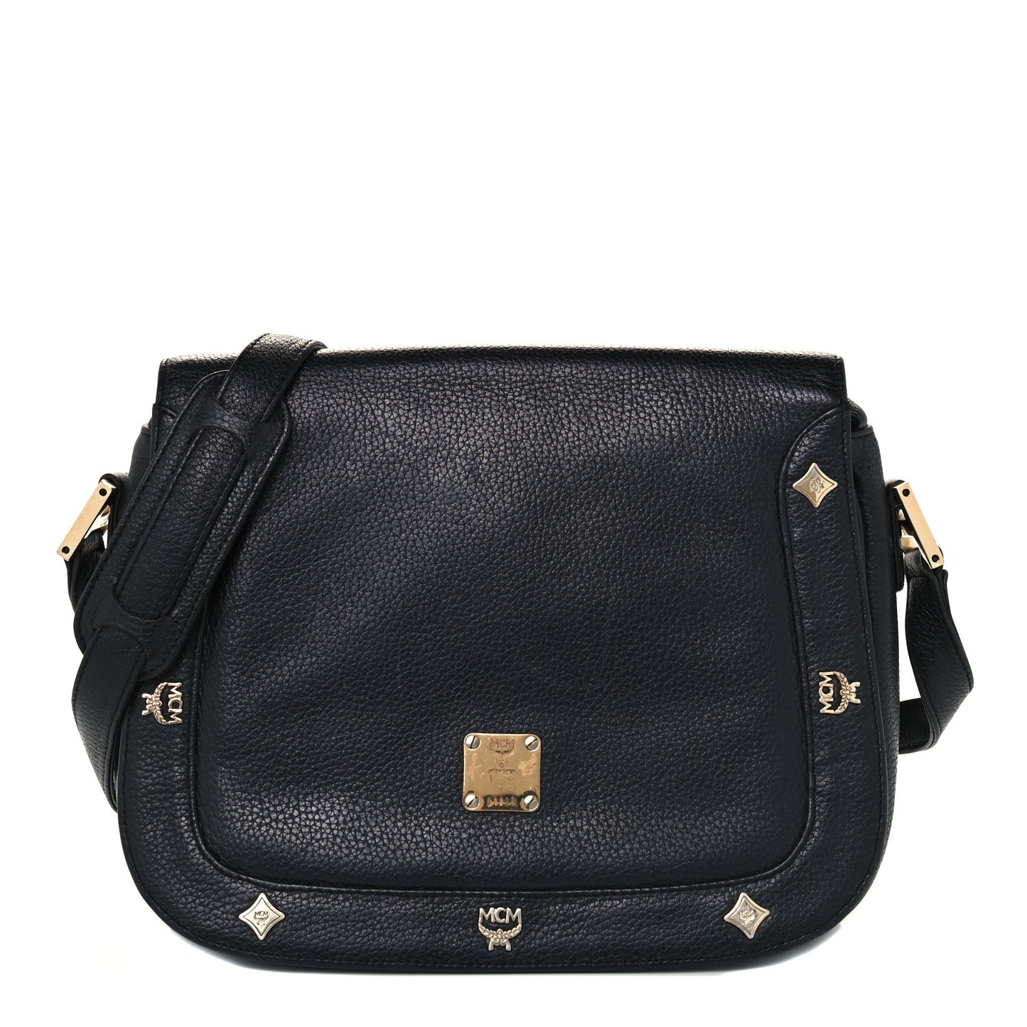 Grained Calfskin Studded Crossbody Bag Black