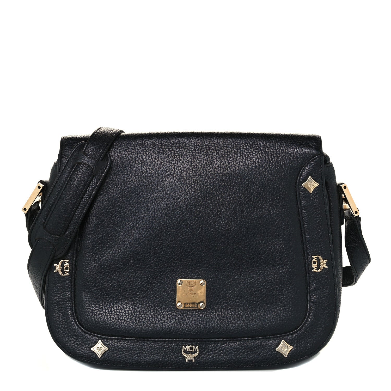 MCM Grained Calfskin Studded Crossbody Bag Black 1 of 9