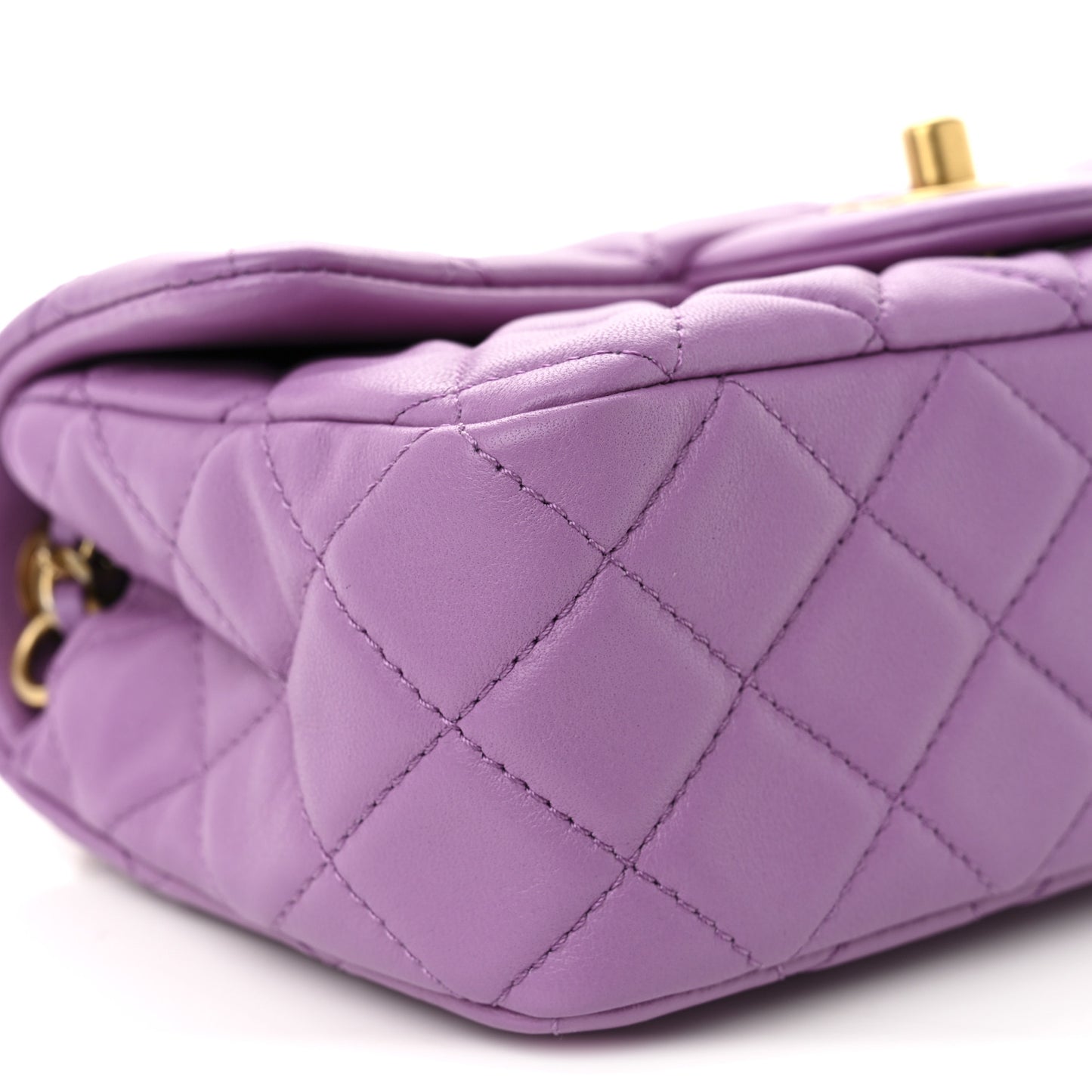 Lambskin Quilted Mini Rectangular Pearl Crush Flap Purple