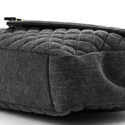 Saint Laurent Denim Mixed Matelasse Triquilt Large Monogram Envelope Satchel Black 9 of 10