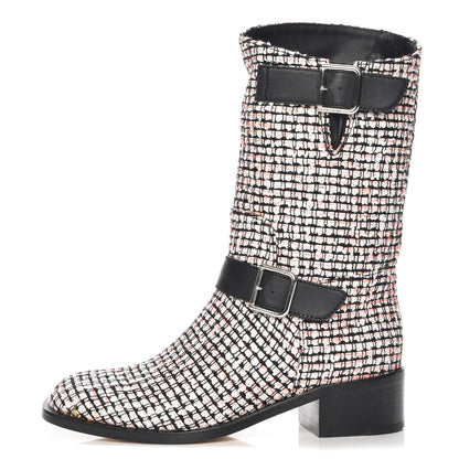Chanel Tweed Calfskin Boots 38 Coral Black 1 of 7