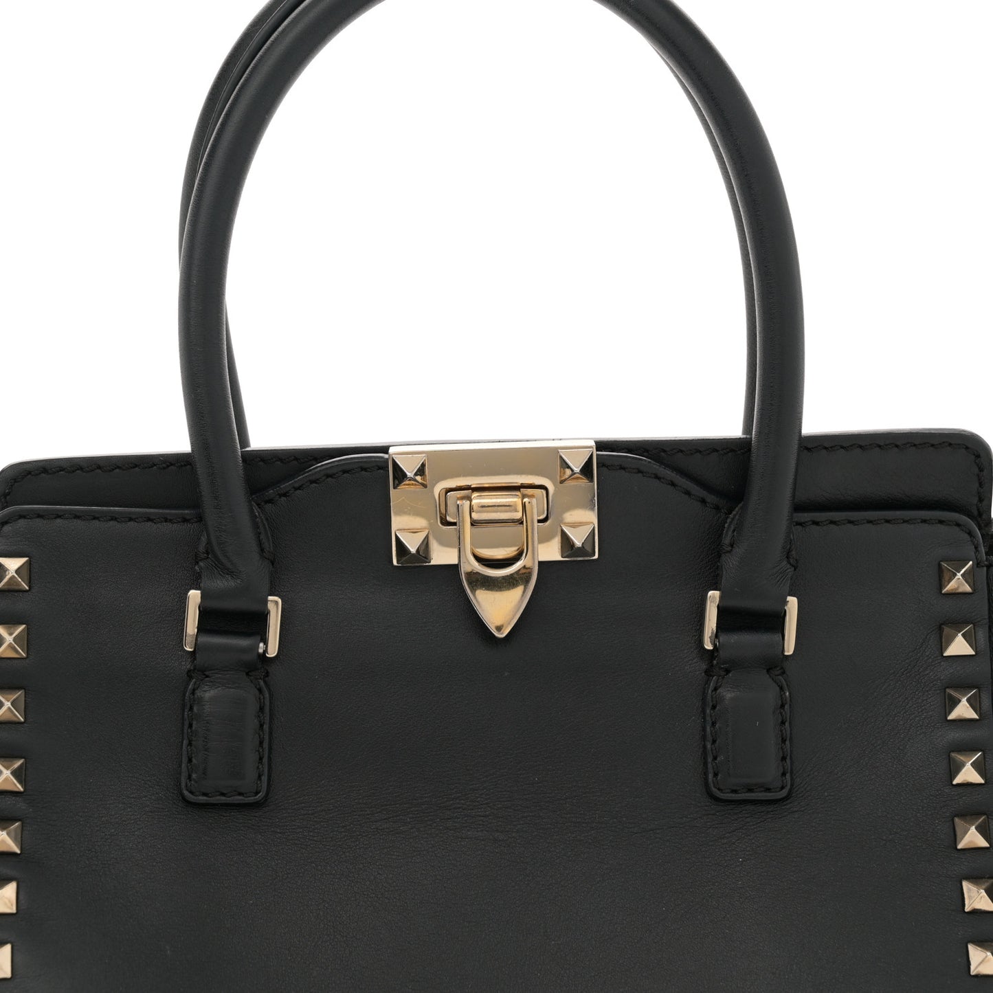Vitello Small Rockstud Double Handle Tote Black