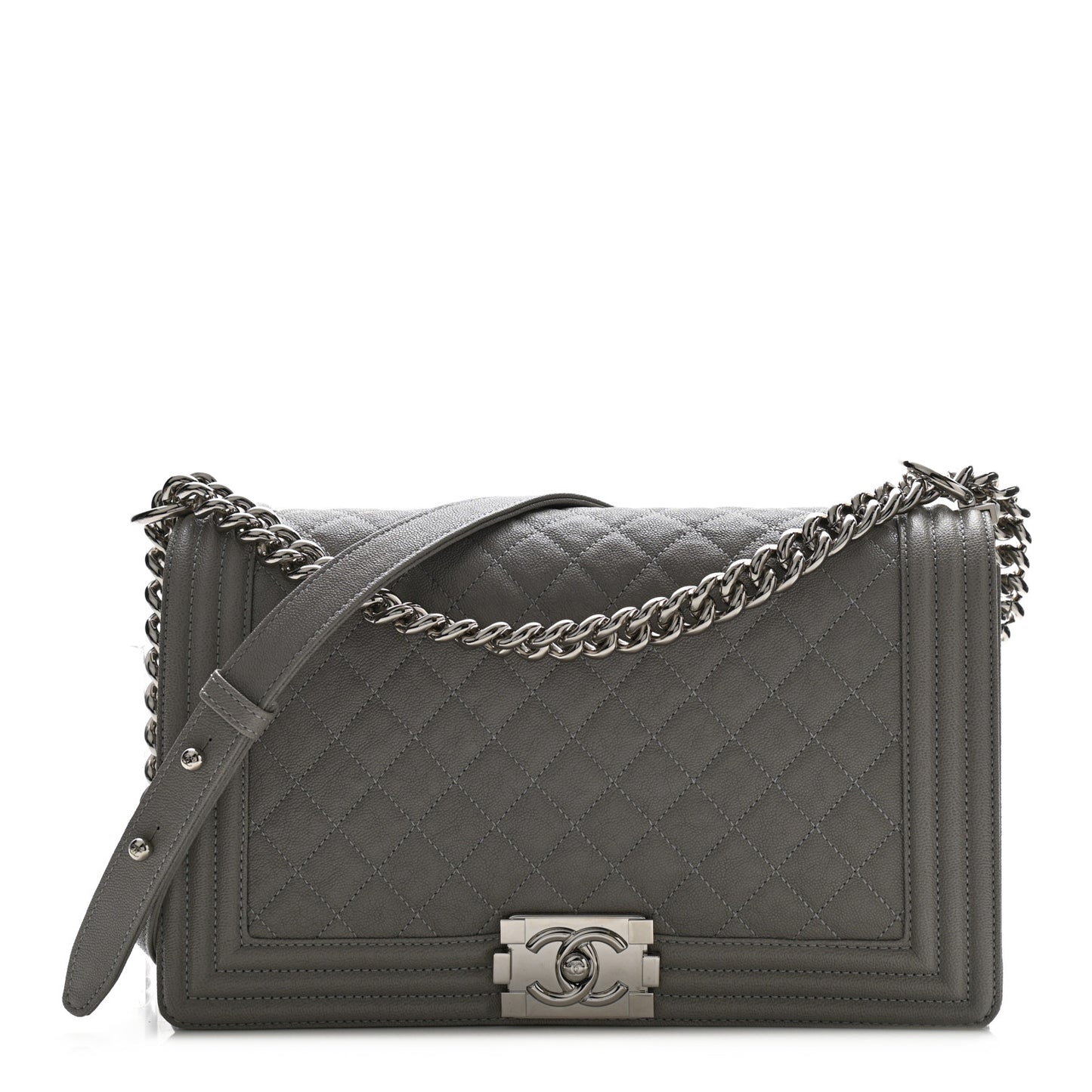 Caviar Quilted New Medium Boy Flap Grey