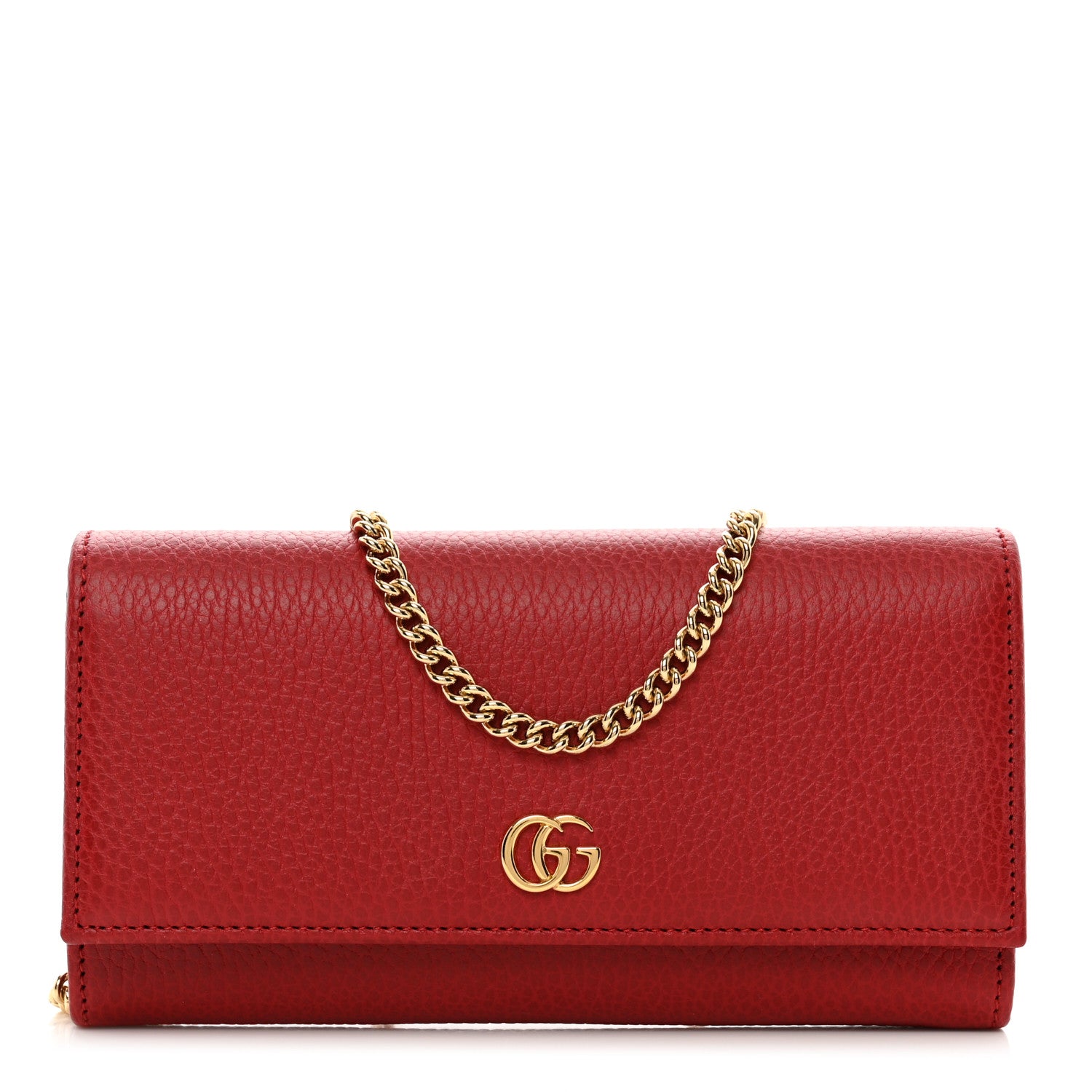 Gucci Dollar Calfskin Petite GG Marmont Wallet Chain Bag Hibiscus Red 1 of 7