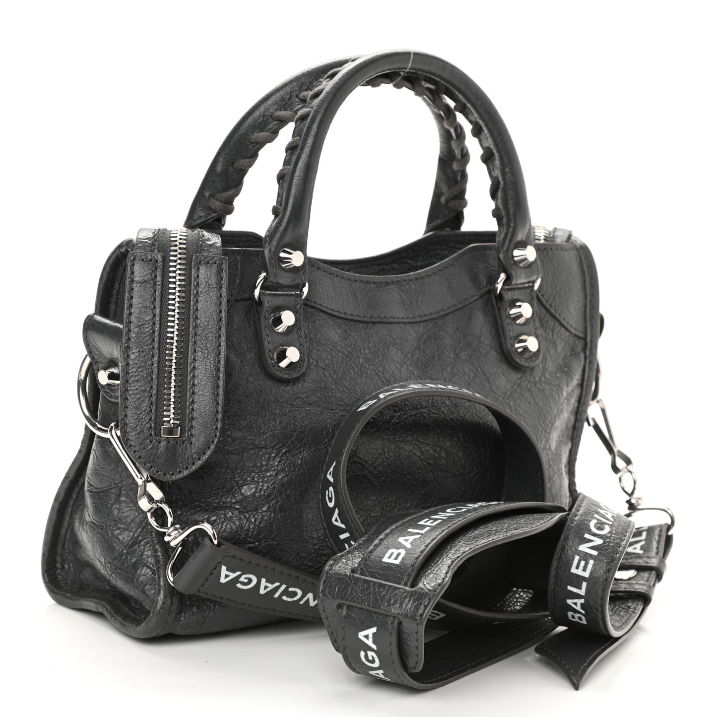 Agneau Classic Silver Hardware Mini City Logo Strap Gris Fossile White