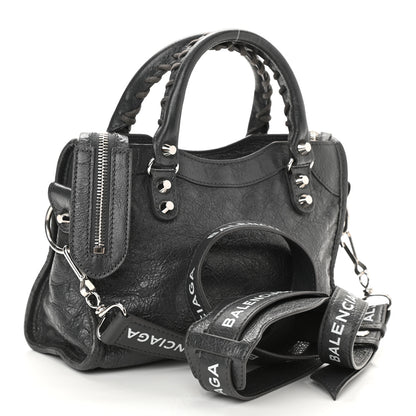 Balenciaga Agneau Classic Silver Hardware Mini City Logo Strap Gris Fossile White 3 of 8
