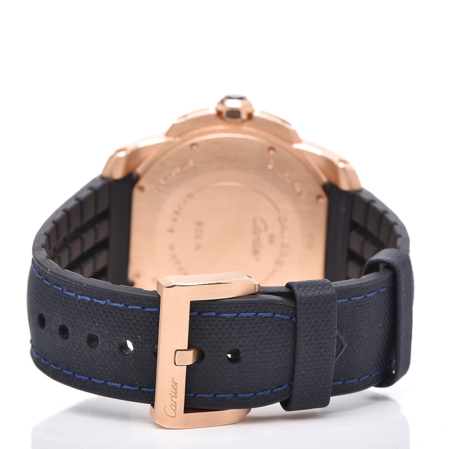 18K Pink Gold Rubber 42mm Calibre de Cartier Diver Automatic Watch Blue