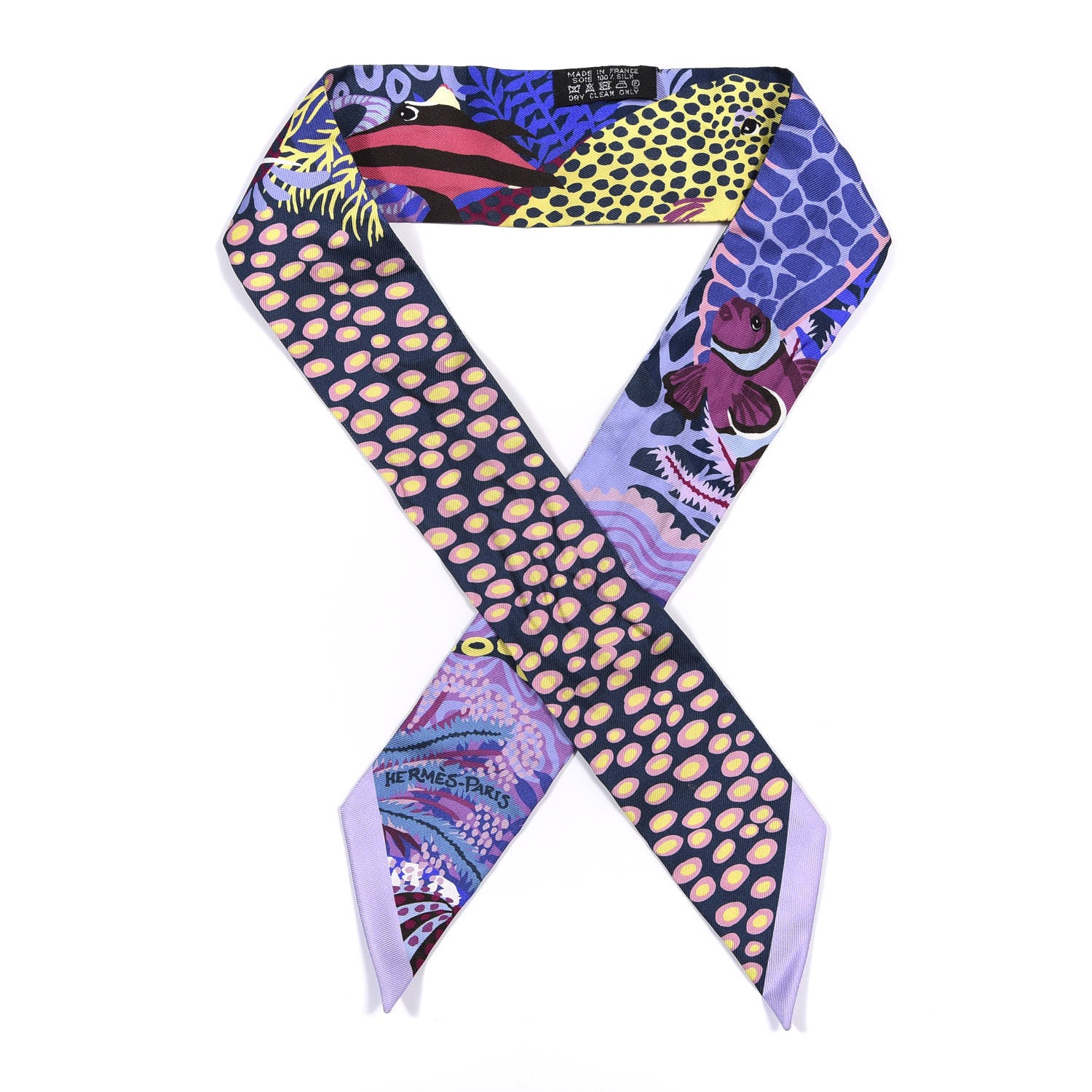Hermes Silk Under The Waves Twilly Mauve Marine Jaune 1 of 3