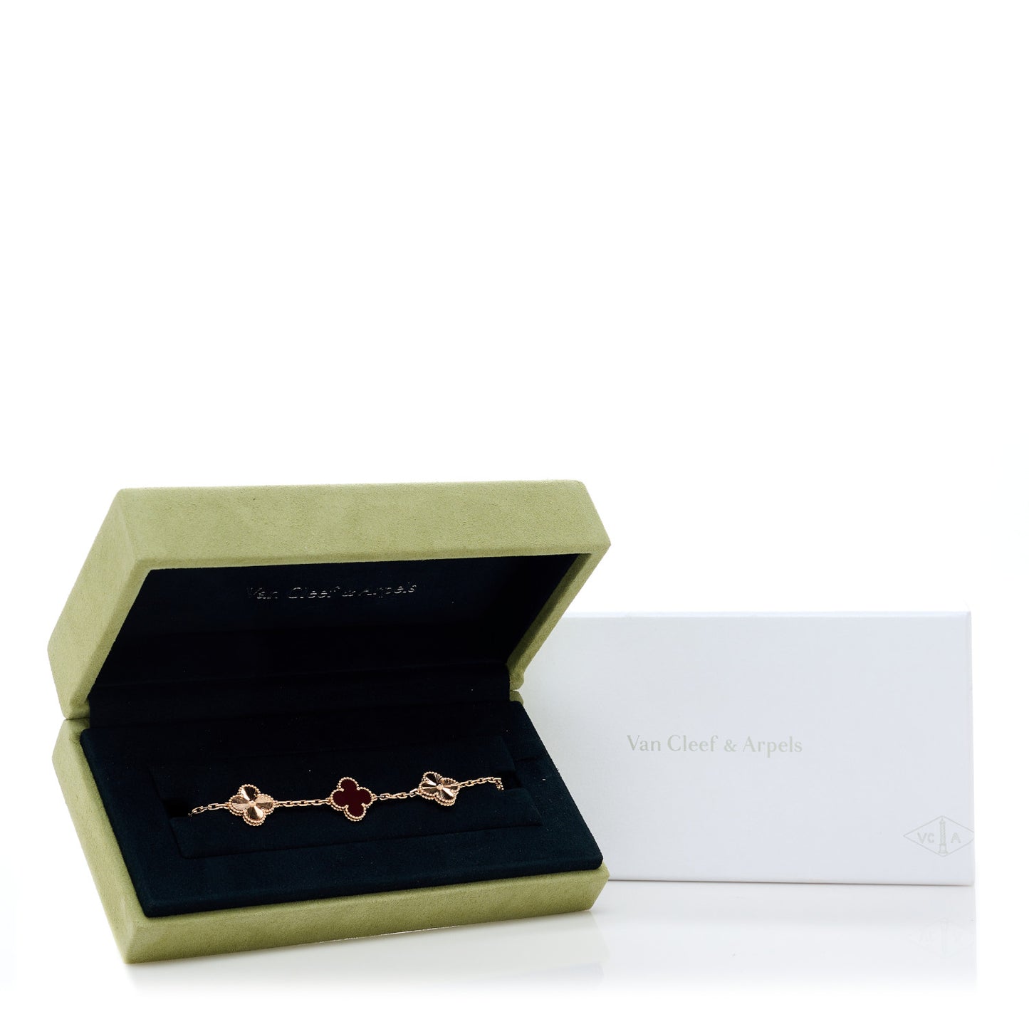 18K Rose Gold Carnelian 5 Motifs Guilloche Vintage Alhambra Bracelet