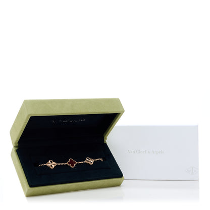 Van Cleef & Arpels 18K Rose Gold Carnelian 5 Motifs Guilloche Vintage Alhambra Bracelet 5 of 5