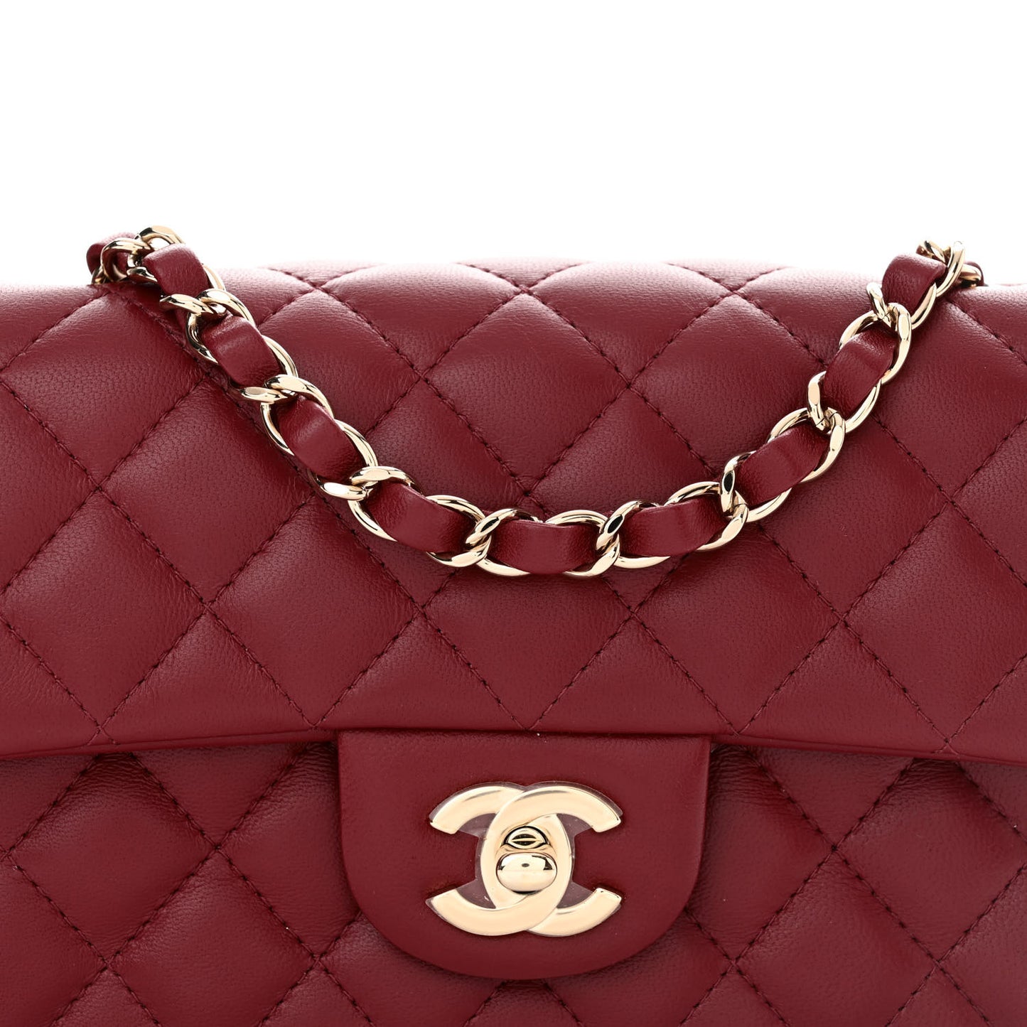 Lambskin Quilted Mini Rectangular Flap Burgundy