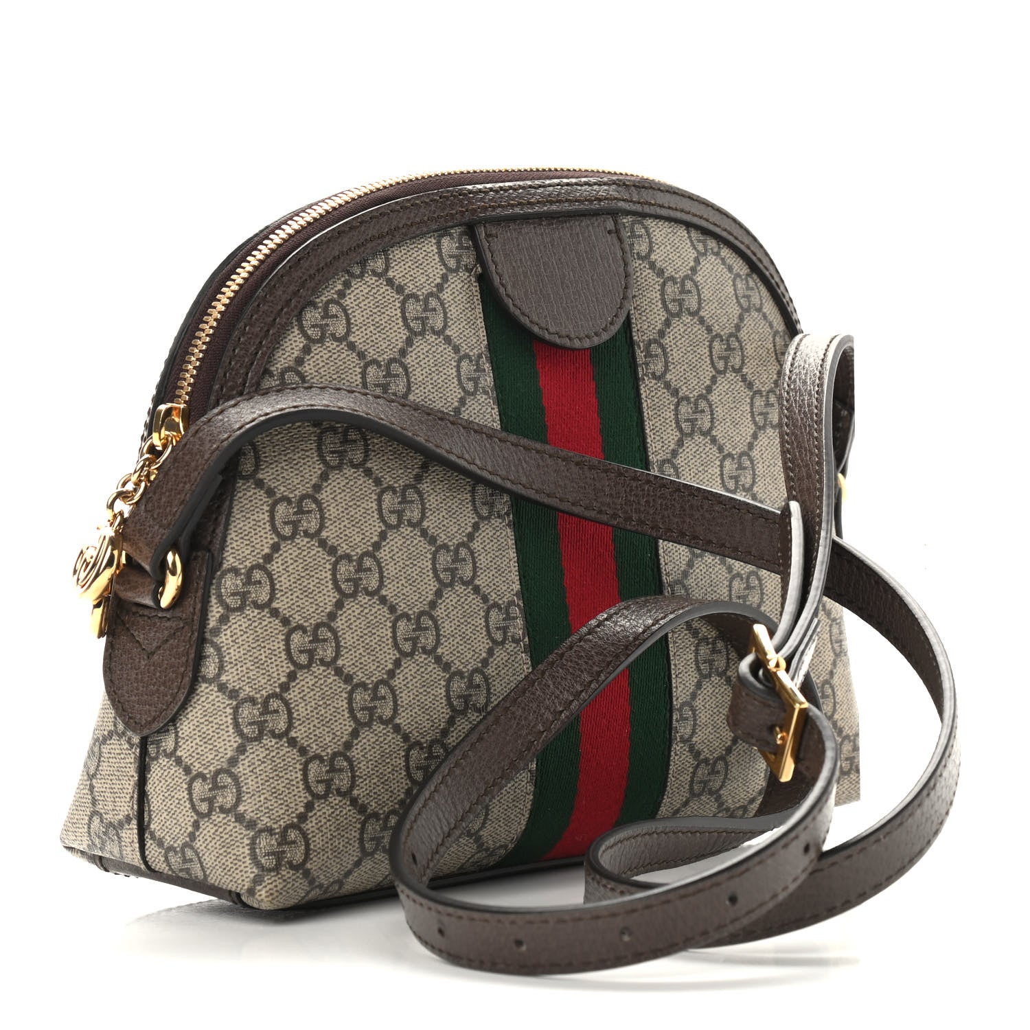 Gucci GG Supreme Monogram Textured Dollar Calfskin Web Small Ophidia Dome Shoulder Bag Beige Ebony New Acero 3 of 9