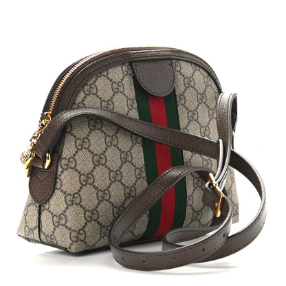 Gucci GG Supreme Monogram Textured Dollar Calfskin Web Small Ophidia Dome Shoulder Bag Beige Ebony New Acero 3 of 9