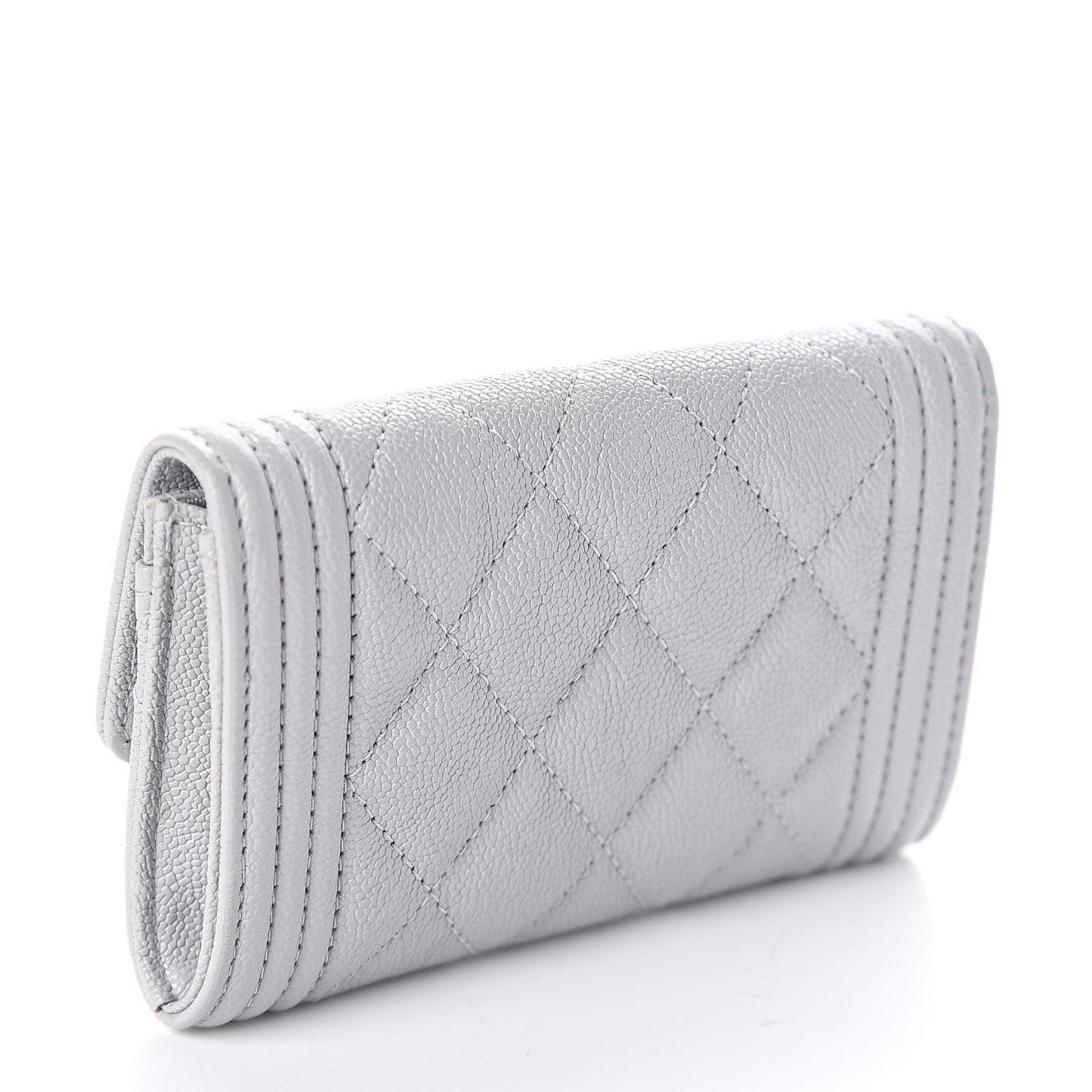 Caviar Quilted Boy Flap Card Holder Grey
