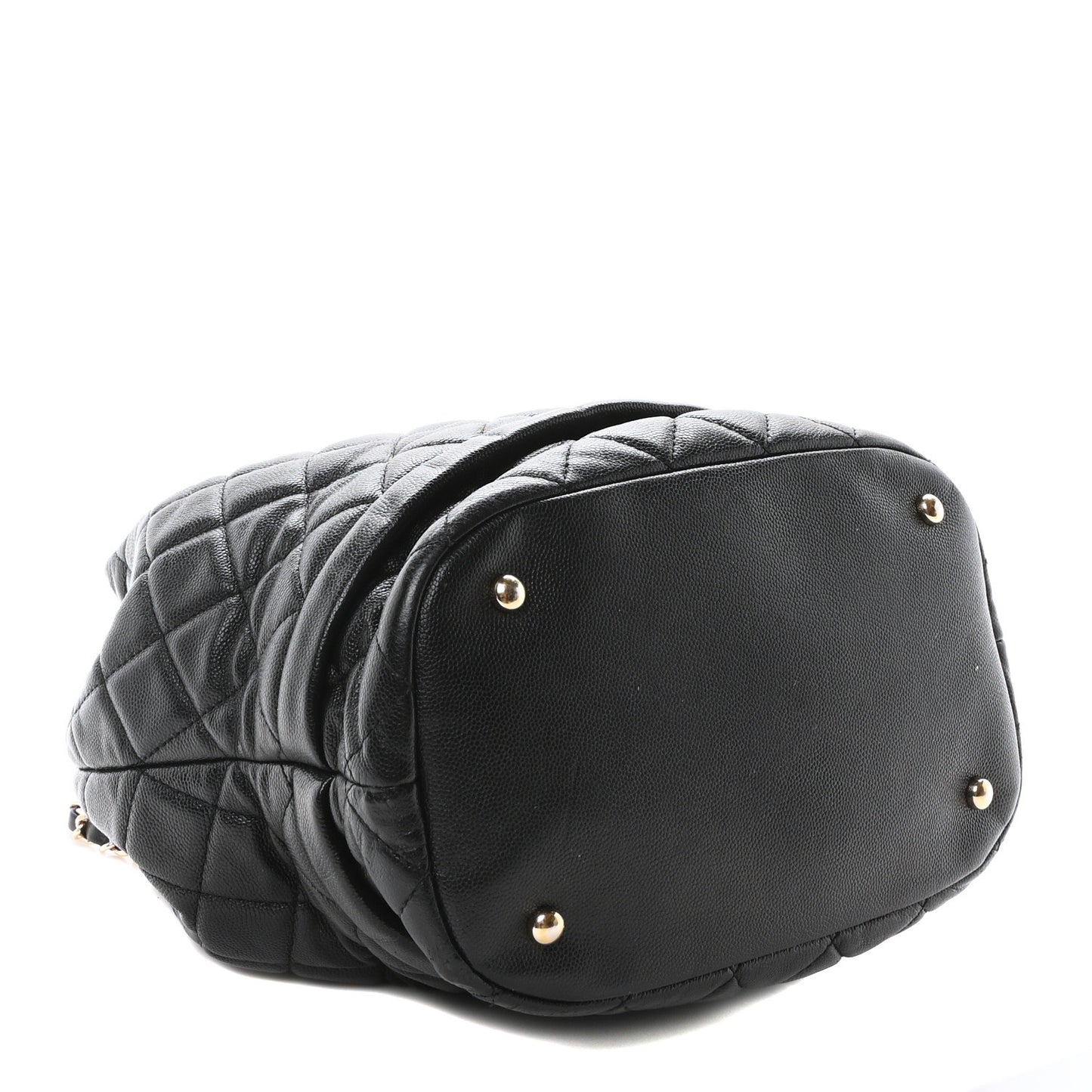 Caviar Quilted Large Rolled Up Bucket Drawstring Bag Black