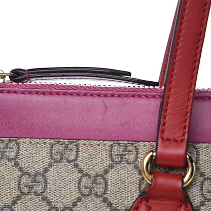Gucci GG Supreme Monogram Medium Zippered Bucket Tote Beige Hibiscus Red New Rosette 10 of 12