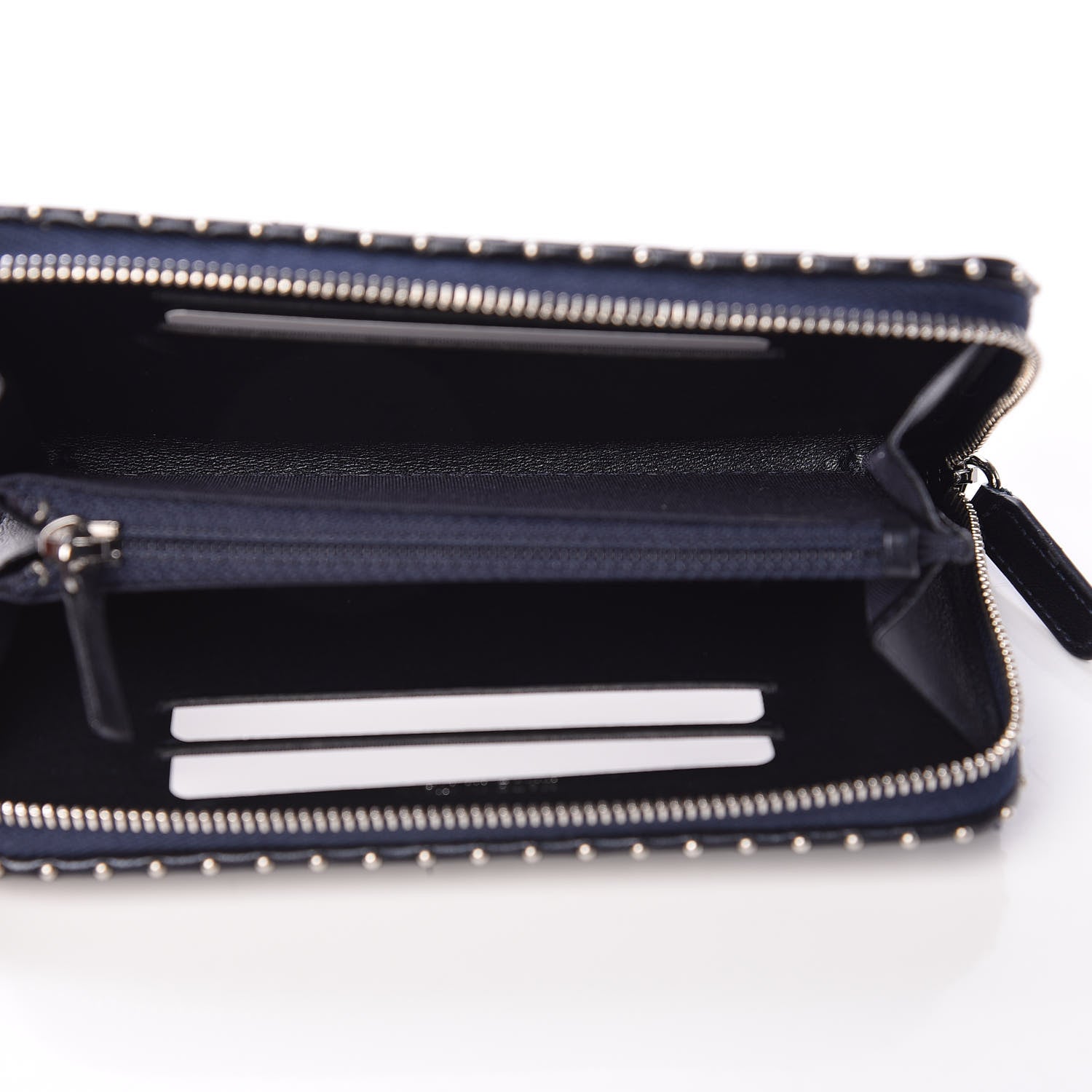 Chanel Lambskin Chevron Quilted Studded Zip Around Wallet Navy Blue 5 of 9