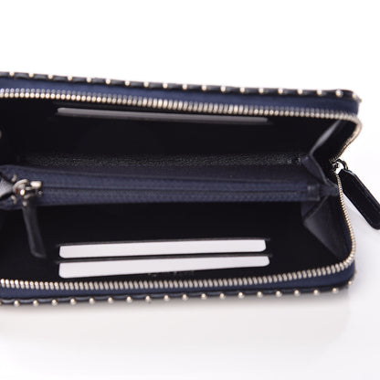 Chanel Lambskin Chevron Quilted Studded Zip Around Wallet Navy Blue 5 of 9