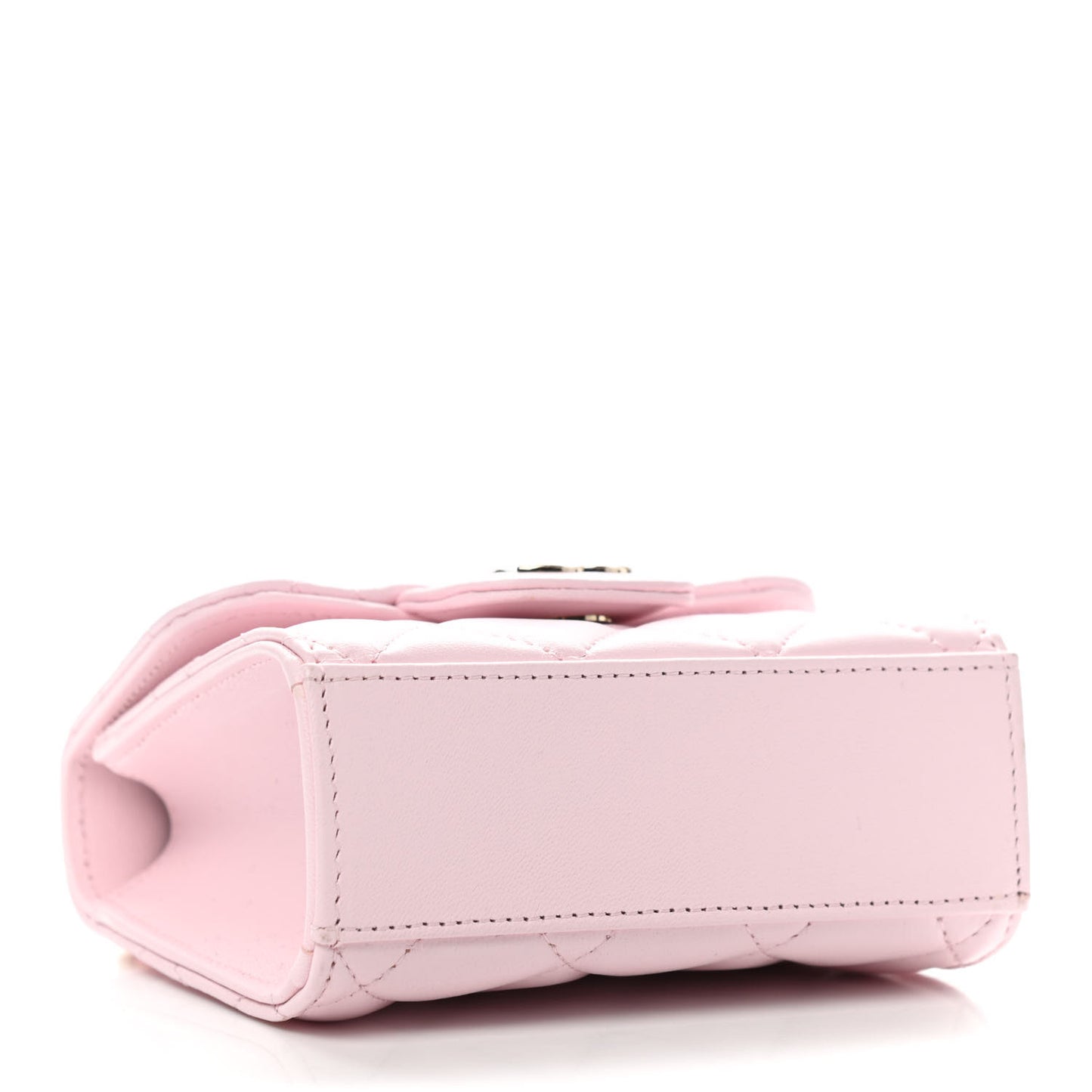 Lambskin Quilted Top Handle Clutch With Chain Light Pink