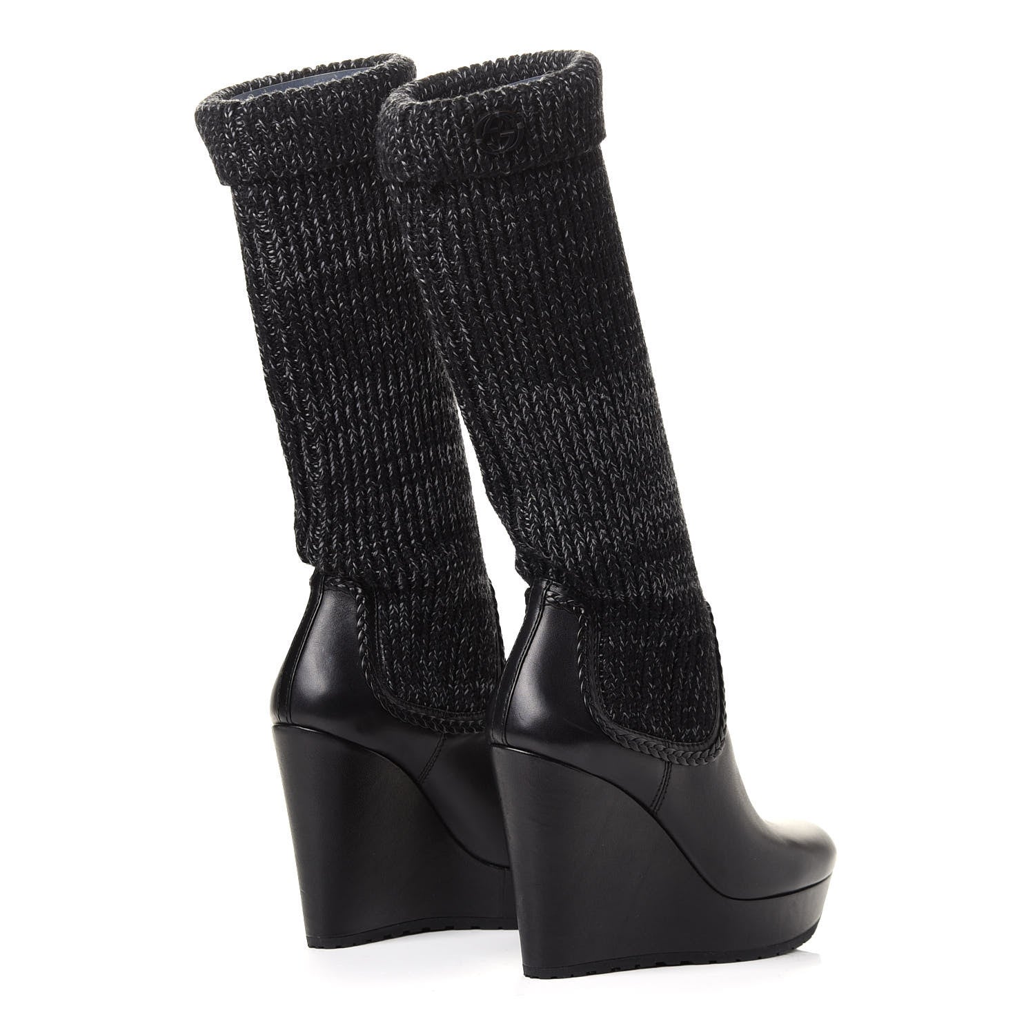 Gucci Wool Calfskin Knee Length Sock Boots 38 Black 5 of 8