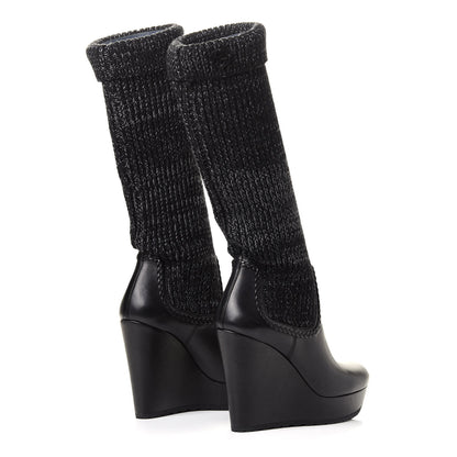 Gucci Wool Calfskin Knee Length Sock Boots 38 Black 5 of 8