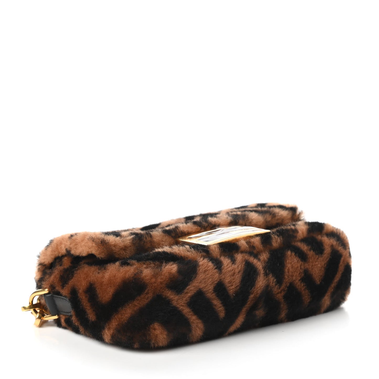 Shearling Vitello Dolce Macro FF 1974 Mini Baguette Tobacco Black