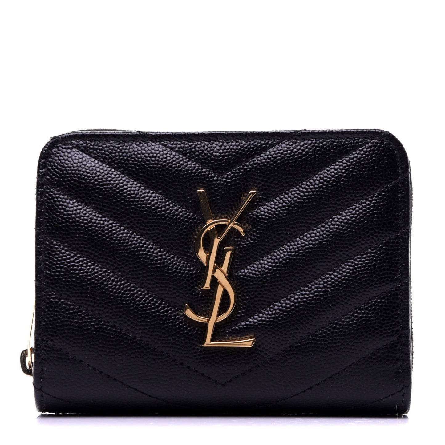 Grain De Poudre Matelasse Chevron Monogram Compact Zip Around Wallet Black