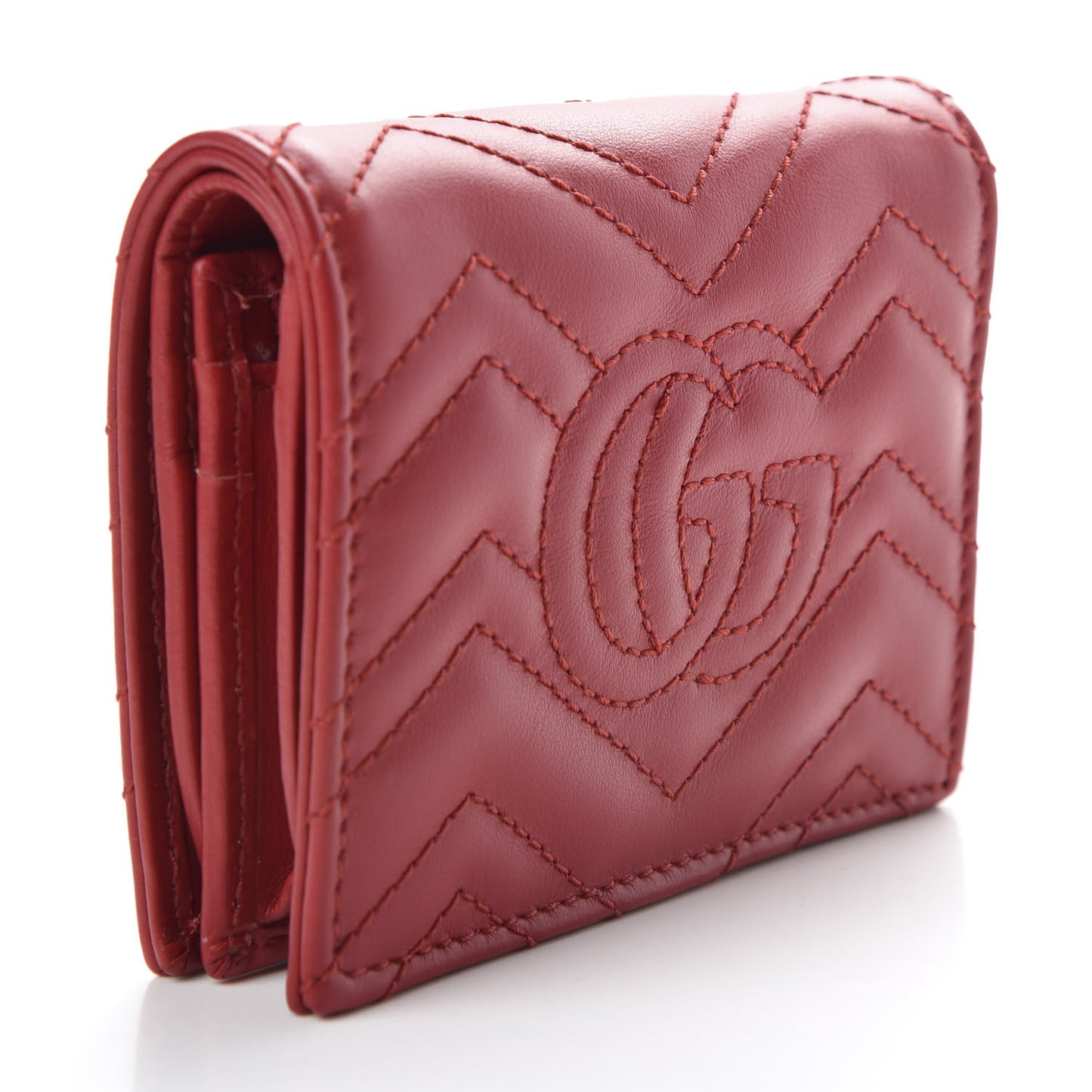 Calfskin Matelasse GG Marmont Card Case Wallet Hibiscus Red