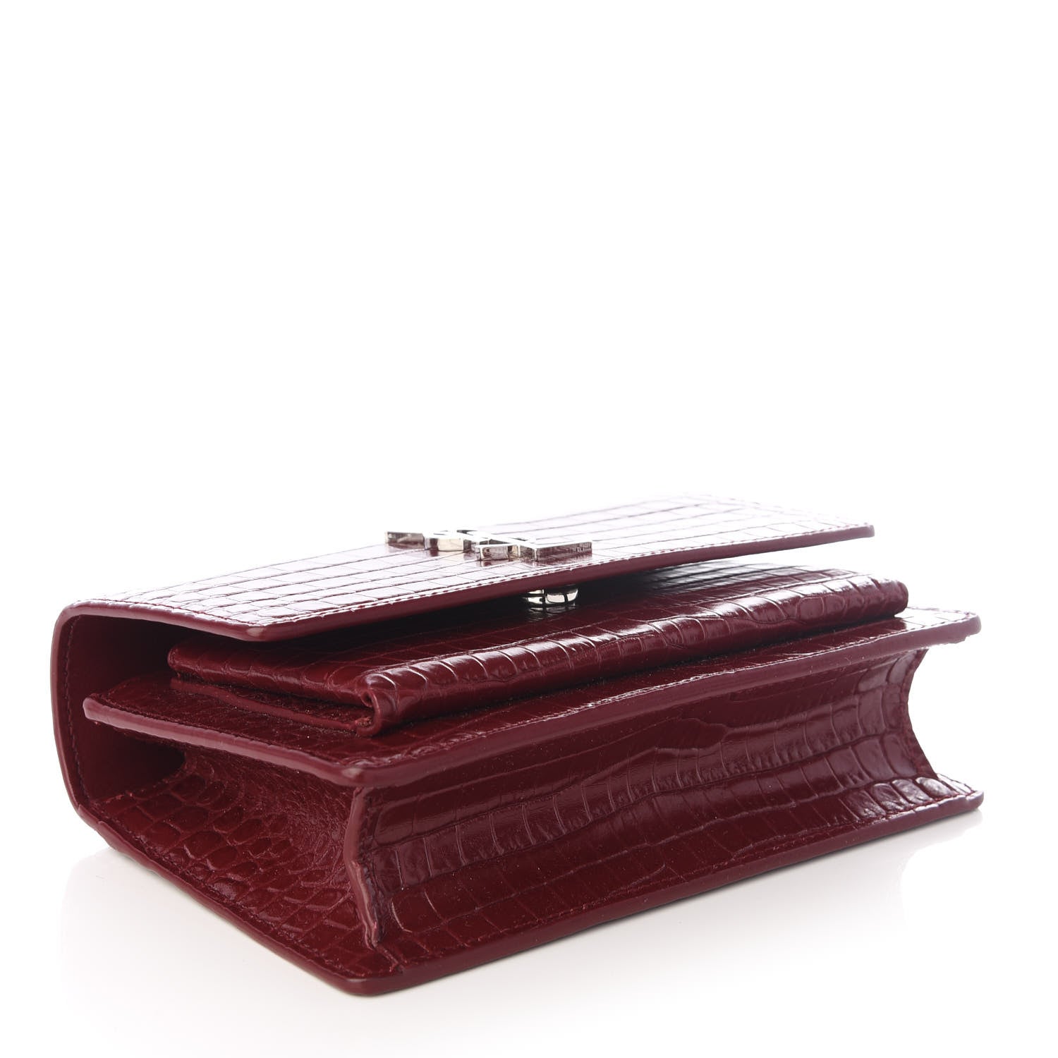 Saint Laurent Calfskin Crocodile Embossed Monogram Sunset Chain Wallet Palissandre 3 of 9