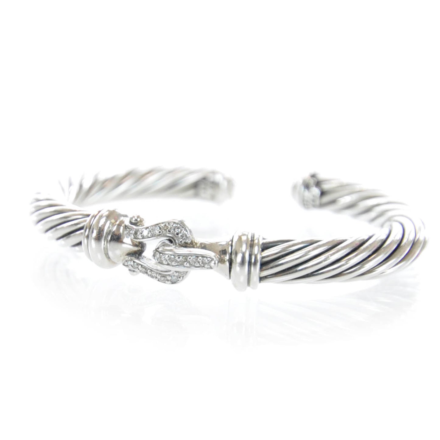 Sterling Silver Diamond 7mm Cable Buckle Cuff Bracelet