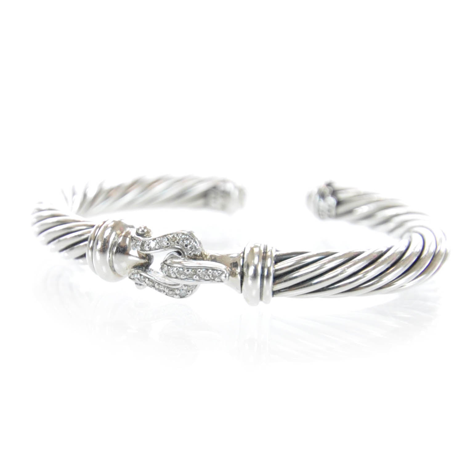 David Yurman Sterling Silver Diamond 7mm Cable Buckle Cuff Bracelet 1 of 5