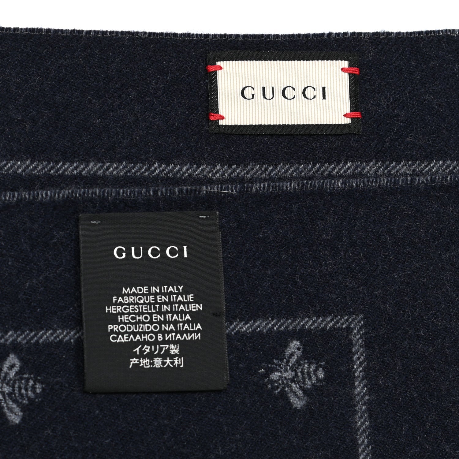 Gucci Wool Bee Costel Scarf Grey Blue 4 of 4