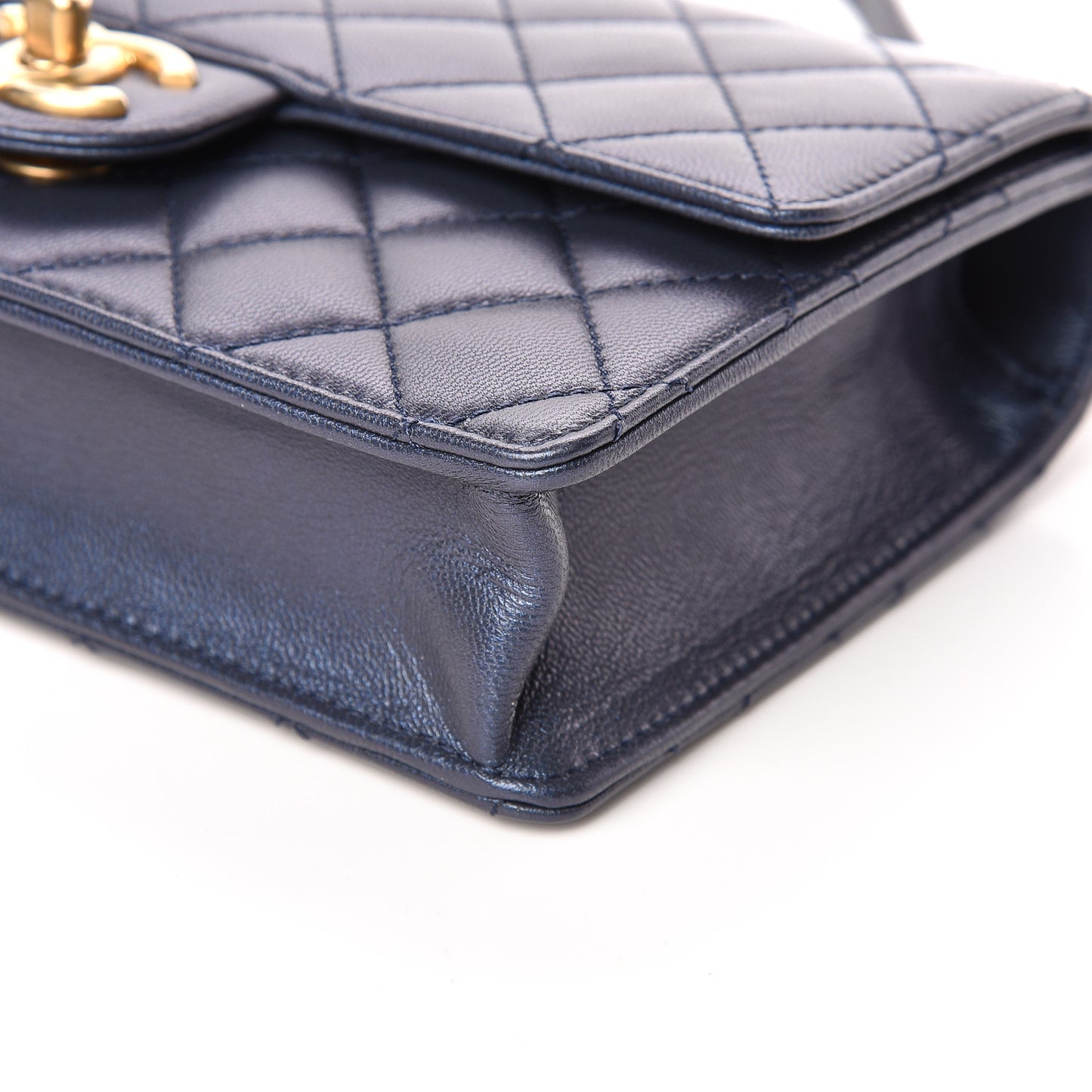 Iridescent Lambskin Quilted Small Chic Pearls Flap Blue