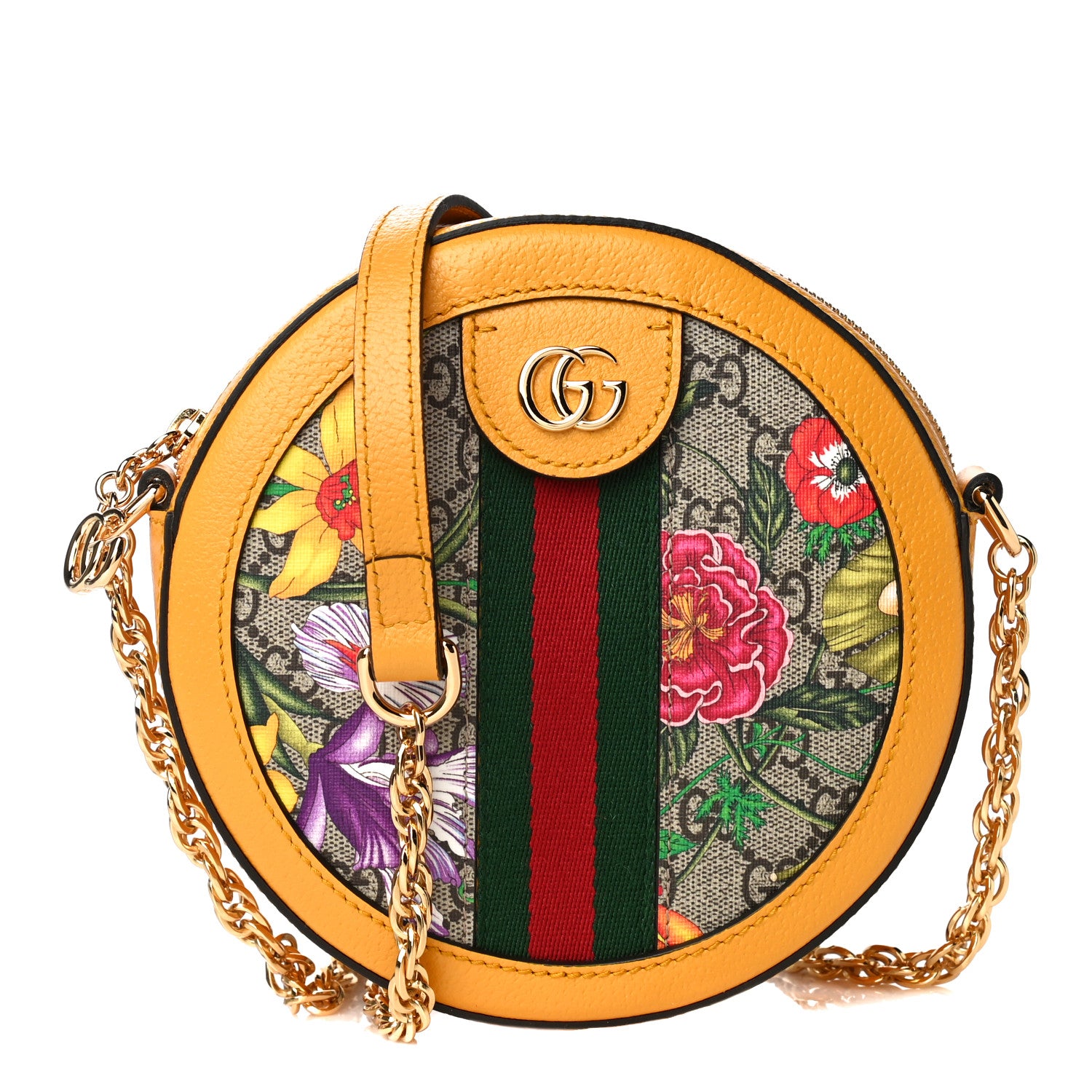 Gucci GG Supreme Monogram Flora Web Mini Ophidia Round Shoulder Bag Beige Multicolor Crop 1 of 11