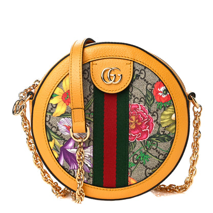 Gucci GG Supreme Monogram Flora Web Mini Ophidia Round Shoulder Bag Beige Multicolor Crop 1 of 11