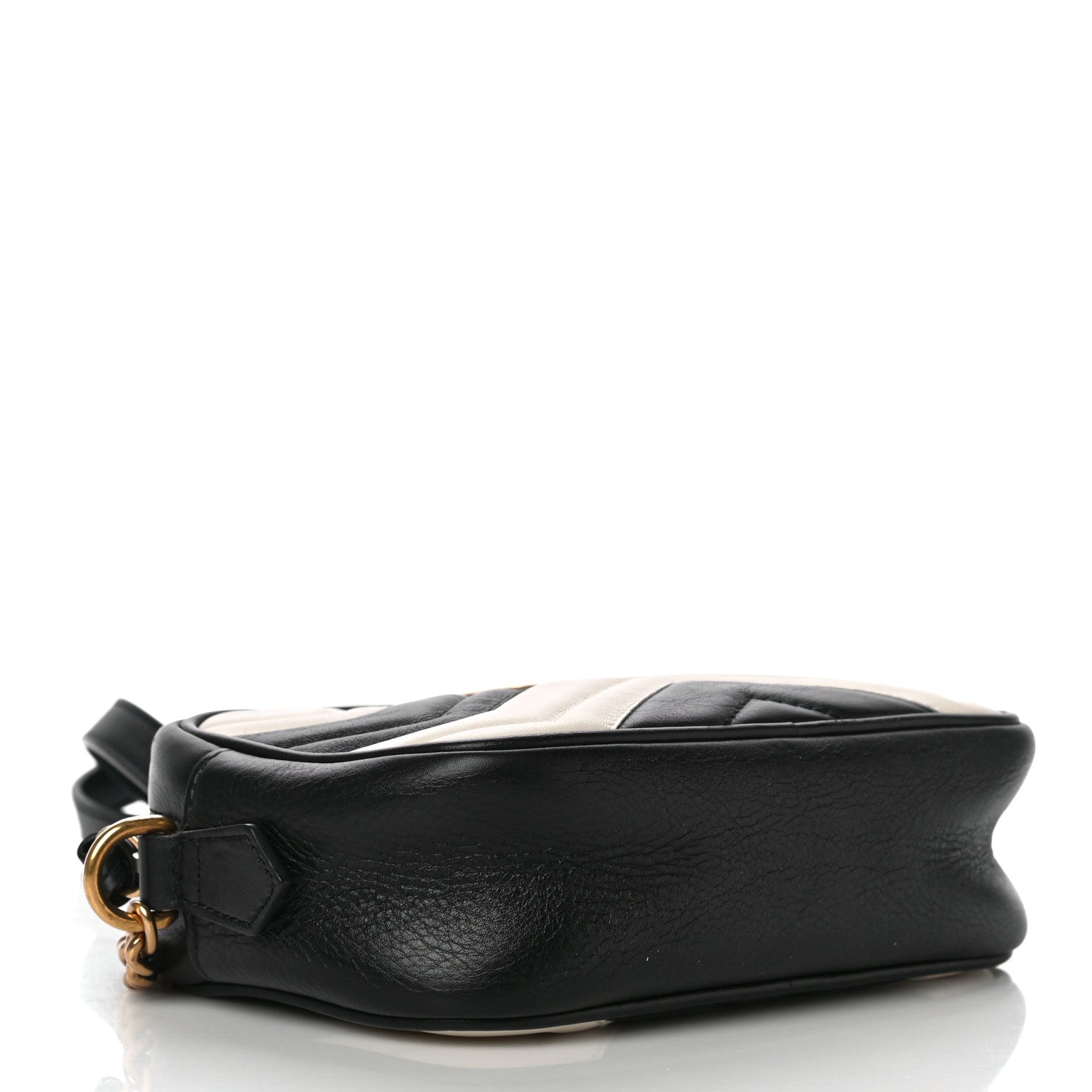 Gucci Calfskin Matelasse Mini GG Marmont Chain Shoulder Bag Black White 4 of 12
