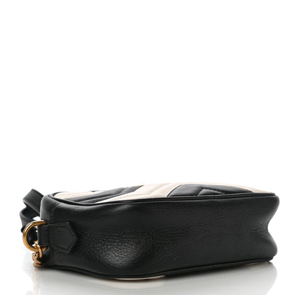 Gucci Calfskin Matelasse Mini GG Marmont Chain Shoulder Bag Black White 4 of 12