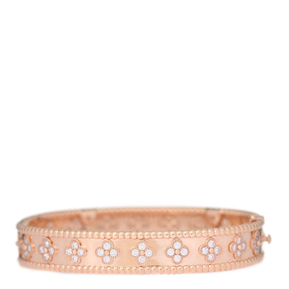 Van Cleef & Arpels 18K Rose Gold Diamond Perlee Clovers Bangle Bracelet M 3 of 5