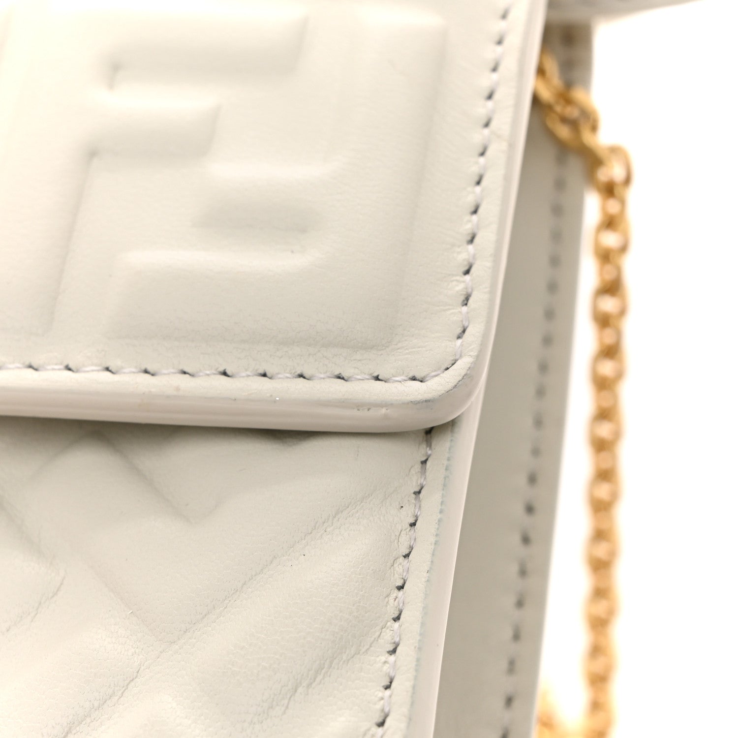 Fendi Nappa Matisse FF Embossed Wallet On Chain Baguette White 13 of 14