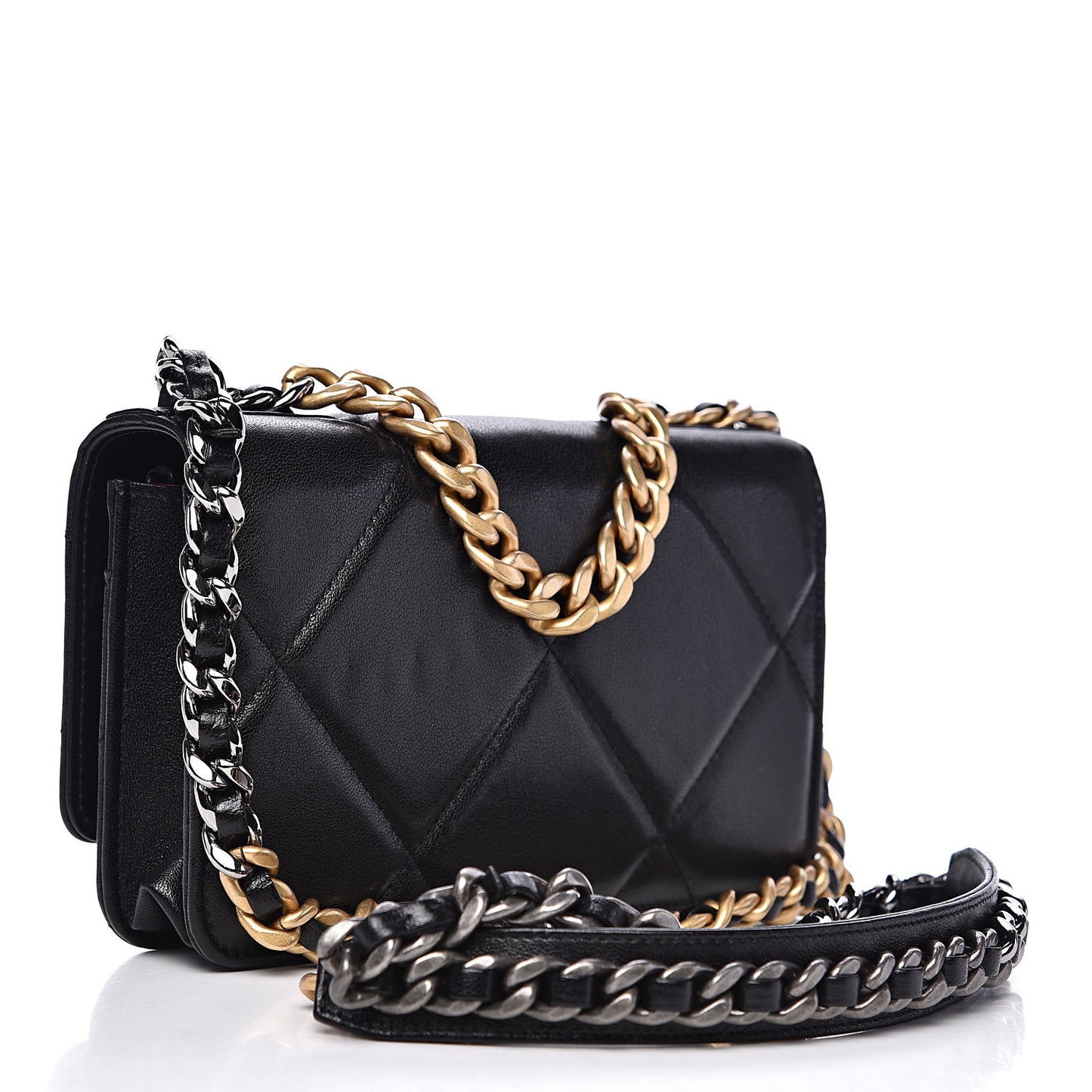 Goatskin Quilted 19 Wallet On Chain WOC Black