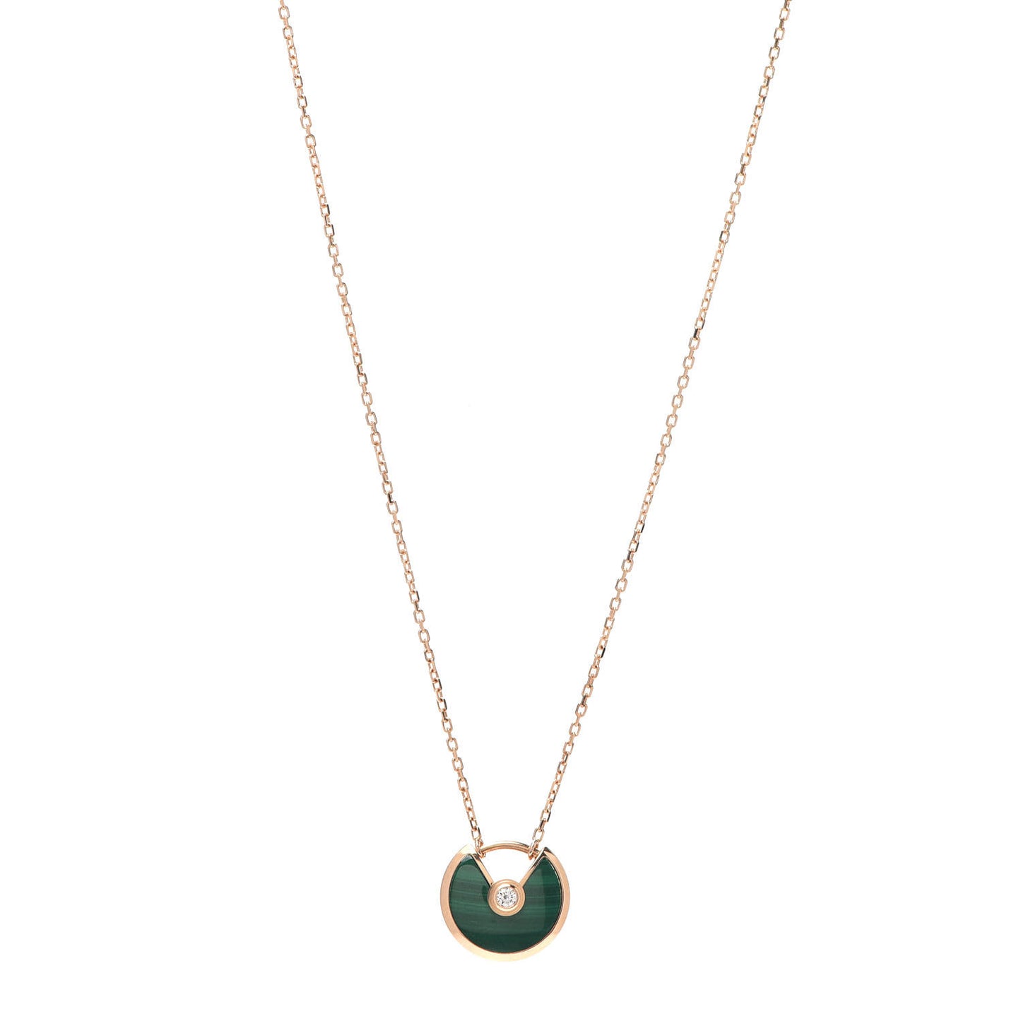 18K Pink Gold Diamond Malachite XS Amulette de Cartier Pendant Necklace