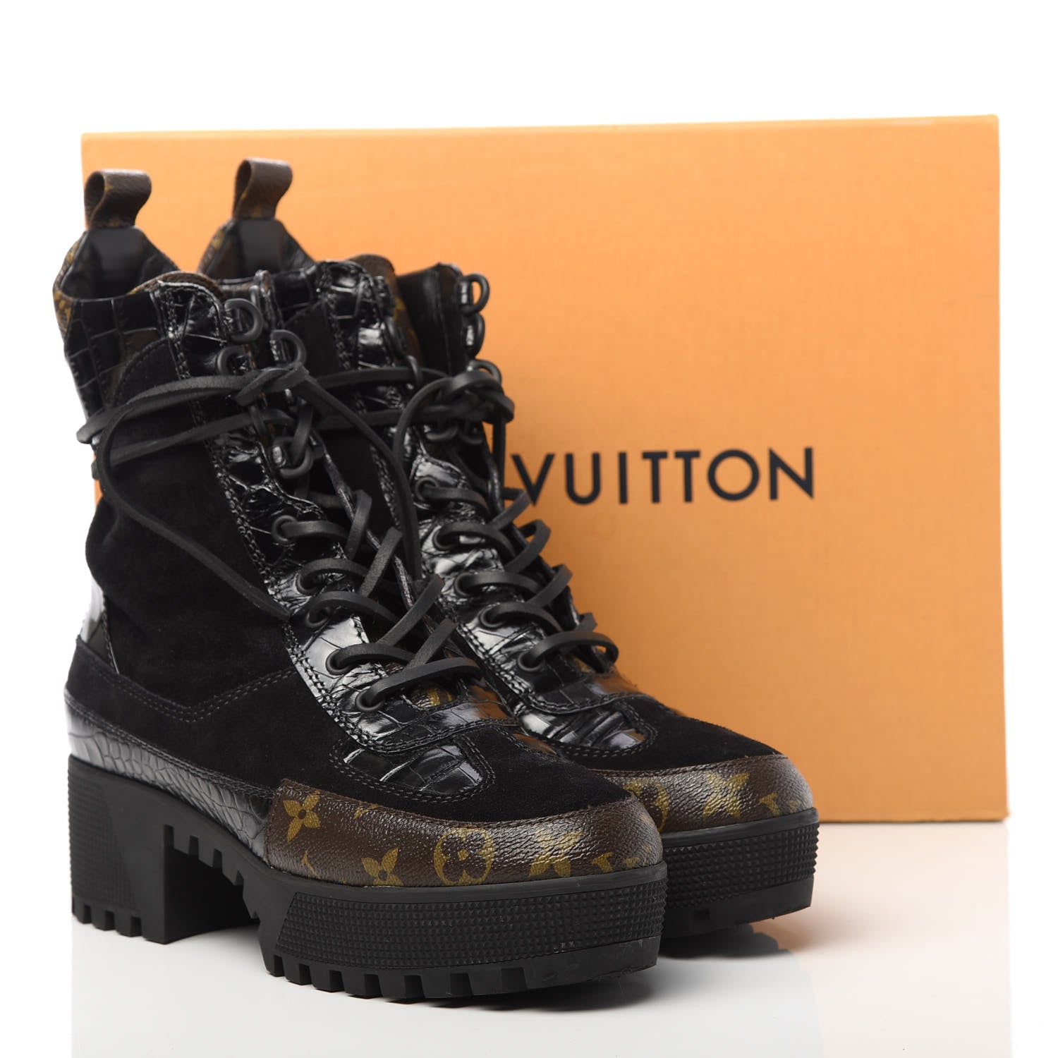 Louis Vuitton Suede Calfskin Monogram Laureate Platform Desert Boots 39 Black 8 of 8