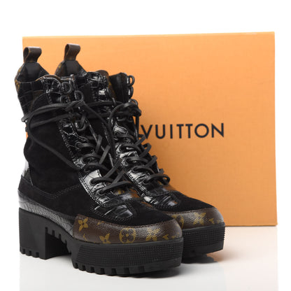 Louis Vuitton Suede Calfskin Monogram Laureate Platform Desert Boots 39 Black 8 of 8