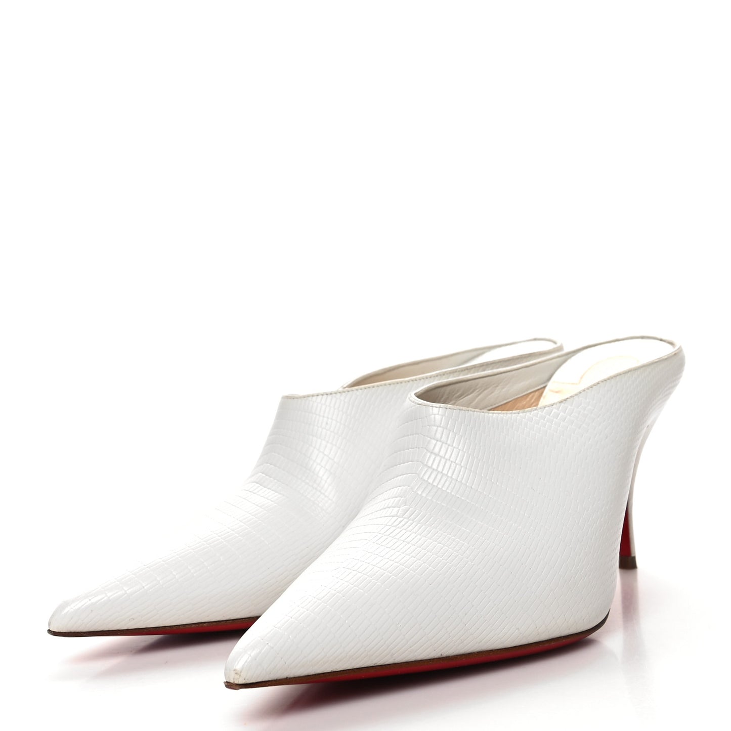 Calfskin Lizard Embossed Quart 80 Mules 37 White