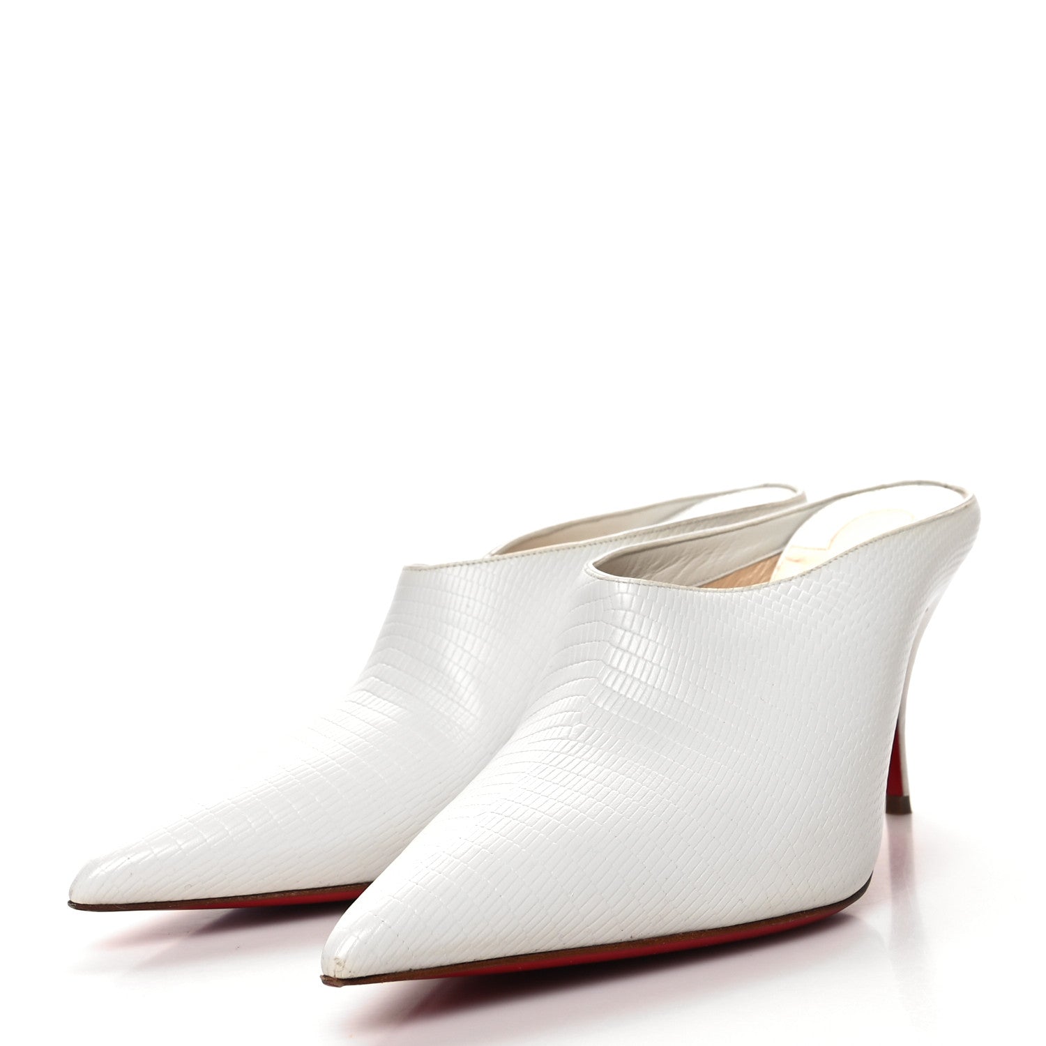 Christian Louboutin Calfskin Lizard Embossed Quart 80 Mules 37 White 3 of 11